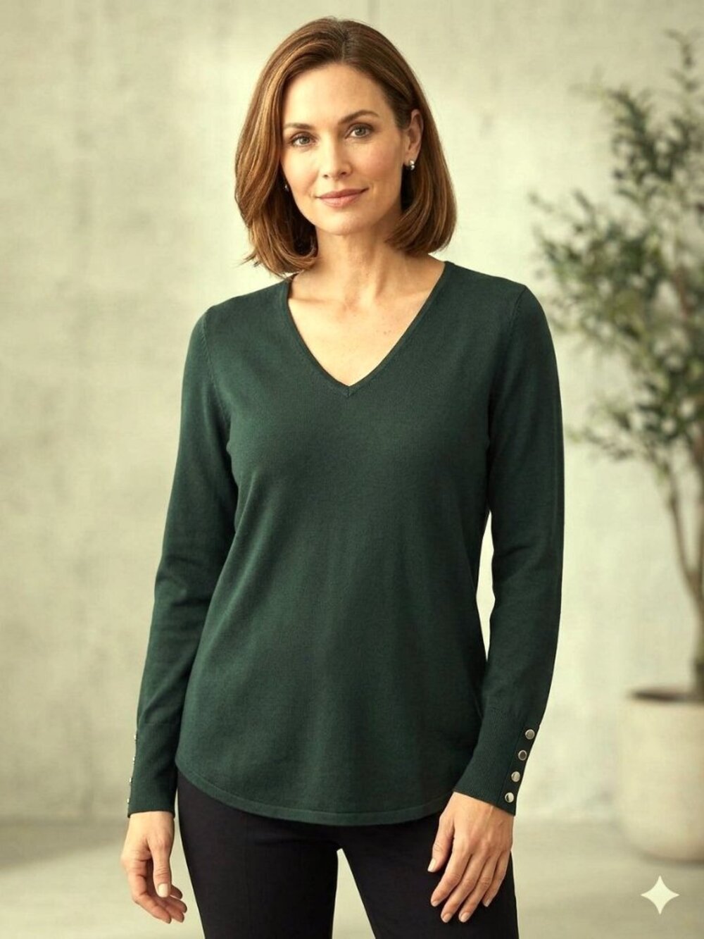 NWT Chico's Ella v-neck pullover sweater, dark green, size S